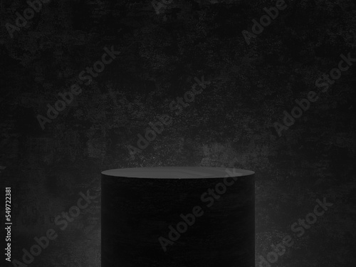 Black stone podium stand on minimal pedestal stage. empty product display mockup platform or cosmetic presentation showcase. 3d rendering.