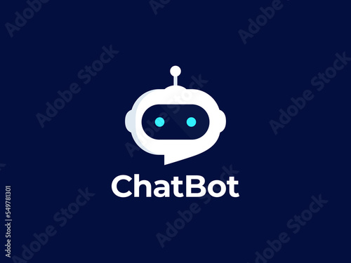 Chat Bot logo design concept. Virtual smart assistant Bot icon. Robot head with speech bubble. Customer support service Chat Bot. Vector illustration