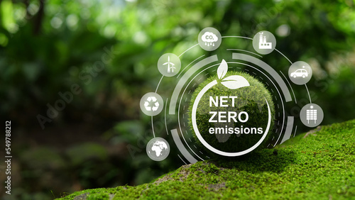 Net-Zero Emission - Carbon Neutrality concept. Close up earth on nature background. Nature Сonservation, Ecology, Social Responsibility and Sustainability. CO2