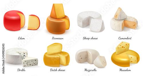 Realistic Cheese Icon Set