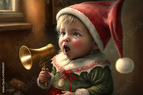 Pequeño ayudante de Santa Claus cantando villancicos