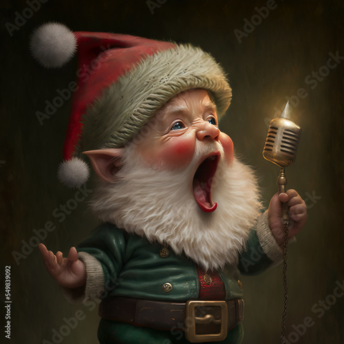 Pequeño ayudante de Santa Claus cantando villancicos