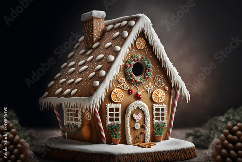 gingerbread house with christmas decoration. Generative, Generative AI, Artificial Intelligence