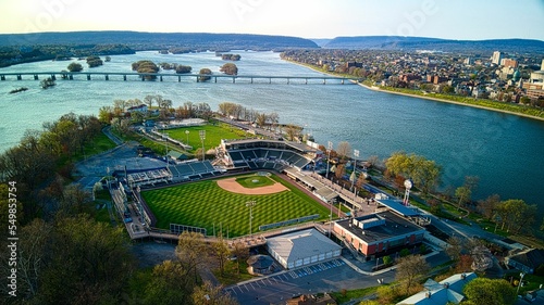 Aerial view of baseball park on City Island in the Susquehanna River