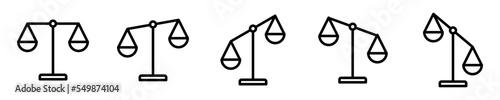 Conjunto de iconos de balanza. Concepto de justicia, peso, equilibrio, igualdad. Ilustración vectorial