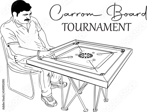 Carrom board player, Carrom board tournament logo, Carom player sketch drawing illustration, Hand aiming with special striker in carrom board