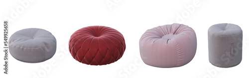 soft pouf isolate on a transparent background, interior furniture, 3D illustration, cg render