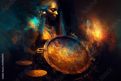 Drawing of beautiful female shaman connecting to the divine spirit