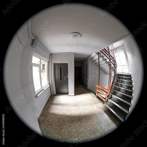 Looking through peephole in an residential building 