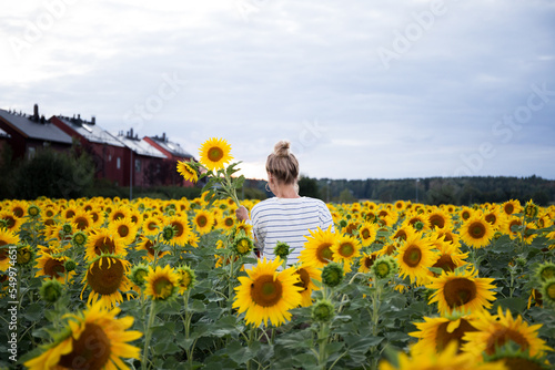 Mujer en campo de girasoles