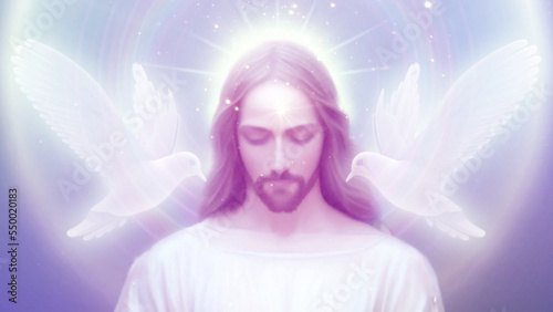 Jesus Christ with doves 3D illustration, Cover Image, Thumbnail