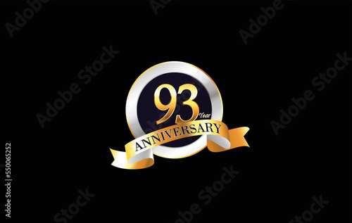 93 Year Anniversary celebration Vector Design. 93rd Anniversary celebration. Gold Luxury Badge of 93rd Anniversary celebration with ribbon. Vector anniversary 