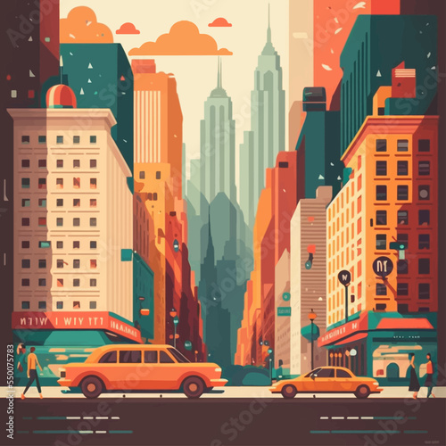 Illustration of travel New York City landscape of buildings flat vector logo