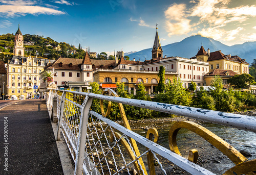 historic buildings at the old town of Meran in italy