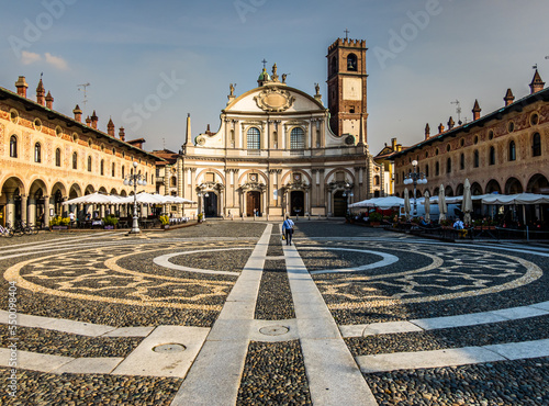 historic buildings at the old town of Vigevano in italy