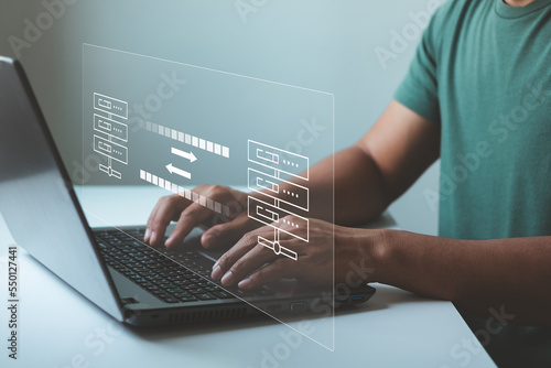 Data transfer concept. FTP(File Transfer Protocol). Transfer data to a server or hosting service. File sharing isometric.