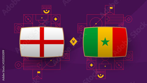 england vs senegal playoff round of 16 match Football 2022. Qatar, cup 2022 World Football championship match versus teams intro sport background, championship competition poster, vector illustration