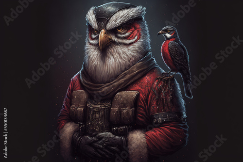 santa clause owl animal as Samourai killer ,digital art,illustration,Design