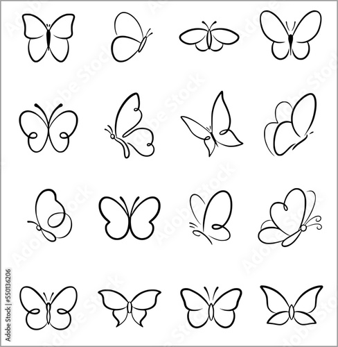 simple butterfly insect outline vector SVG line art