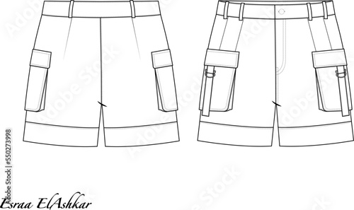 vector flat sketch cargo short pants flat drawing