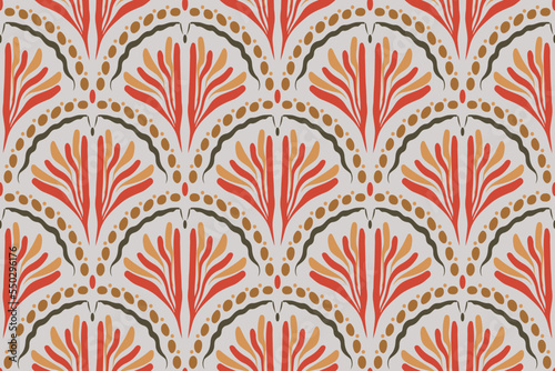 Seamless vector pattern of ethnic ogee palmette motif. Organic ethnic hand-drawn plant motif in repeat.