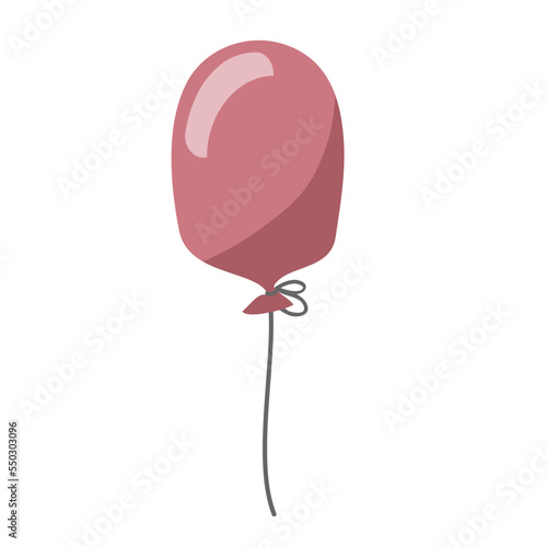 Balloon in cartoon style for birthday and party. A flying balloon with a rope. Pink isolated ball on a white background. Flat icon for celebration and carnival. Vector