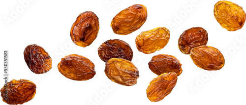 Falling raisins isolated