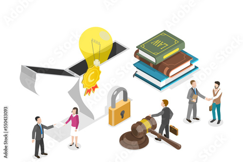 3D Isometric Flat Conceptual Illustration of Copyright and Intellectual Property