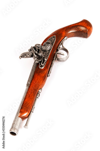 antique flintlock firearm, isolated