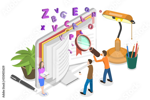 3D Isometric Flat Conceptual Illustration of Online Vocabulary