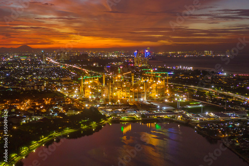 Glowing Jakarta International stadium at dusk