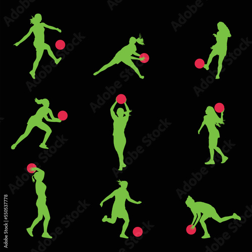 kickball women female girl players silhouette set