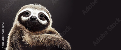 Sloth portrait in studio setting, jungle animal face, illustration, generative ai