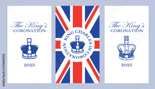 Poster for King Charles III Coronation with British flag vector illustration. Greeting card for celebrate a coronation of Prince Charles of Wales becomes King of England. 