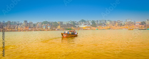 People on boat at Varanasi banaras tourists UP India