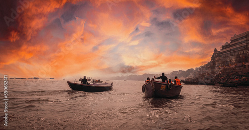People on boat at Varanasi evening beautiful image of varanasi indian place of shiva