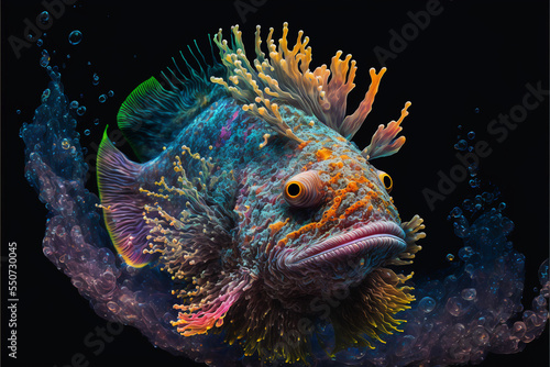 Rare sea fish, abyssal, colorful, spikes, red, blue