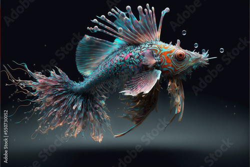 Rare sea fish, abyssal, colorful, spikes, red, blue