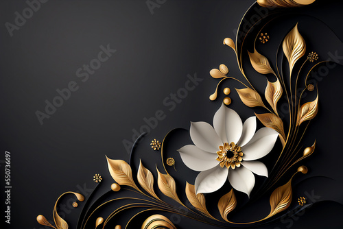 abstract black and gold and white floral pattern background