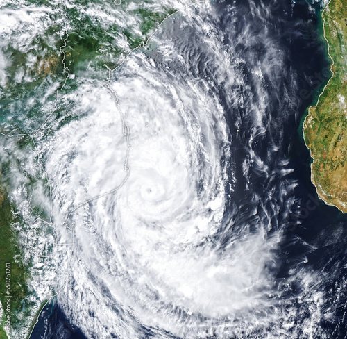 Tropical cyclone was heading towards Mozambique causing major flooding, storms, and rain damage. Digitally enhanced. Elements of this image furnished by NASA.