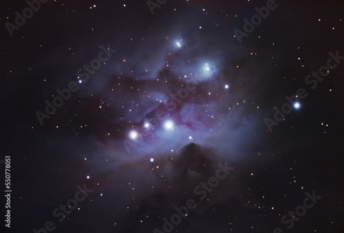 Complex of bright and dark nebulae in the constellation Orion known as the Running Man Nebula photographed from my backyard observatory