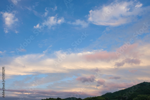Autumn, clouds and sky mixed with blue and purple at dusk