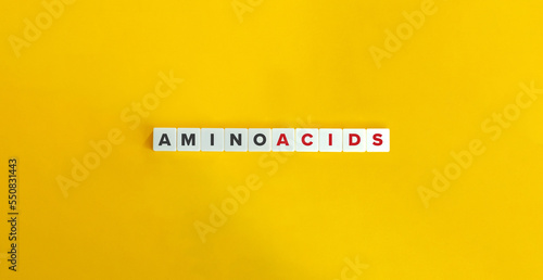 Amino Acids Banner. Letter Tiles on Yellow Background. Minimal Aesthetics.