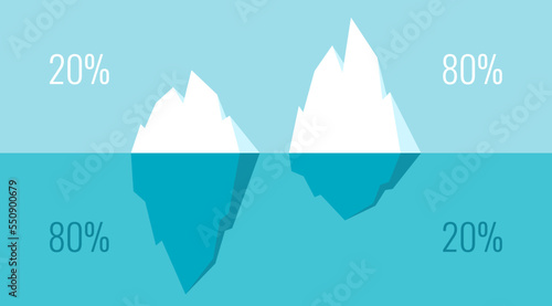 Iceberg vector cartoon, infographics diagrams for illustration 20-80 Pareto principle