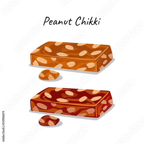 Peanut Chikki Jaggery Sweet Indian Snack Illustration Design Vector