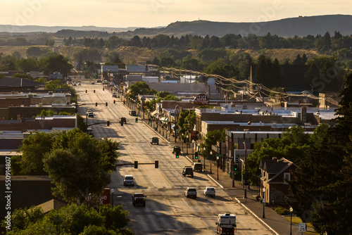 Summer Morning Drone View of Downtown Cody, Wyoming