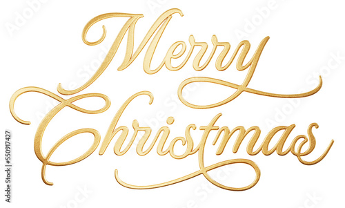 Isolated 3D Text ‘Merry Christmas’ written in golden script font