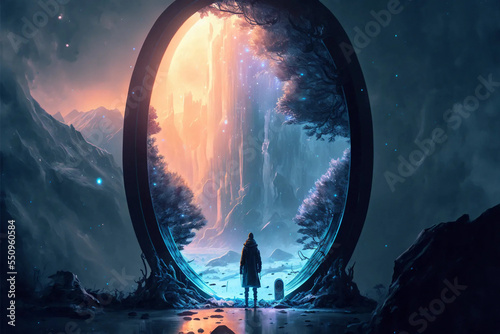 Portal to the colorful future. Time travel portal