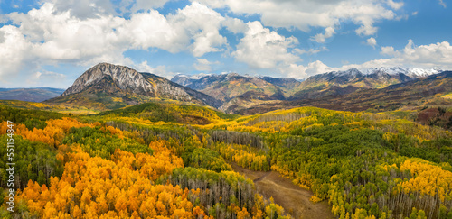 Autumn colors in the Colorado Rocky Mountains on scenic Gunnison County Road 12 through the Kebler Pass - view towards Marcellina Mountain