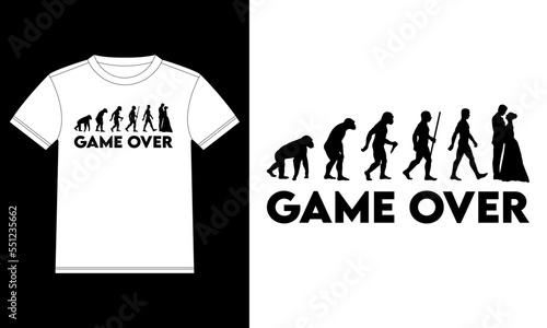 Game over marriage evolution T-shirt Design template, Car Window Sticker, POD, cover, Isolated White Background 